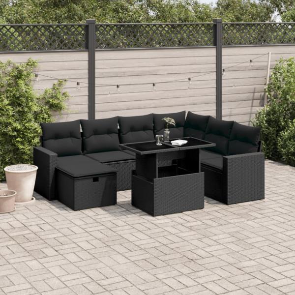 ARDEBO.de - 8-tlg. Garten-Sofagarnitur mit Kissen Schwarz Poly Rattan