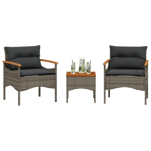 ARDEBO.de - 3-tlg. Garten-Sofagarnitur mit Kissen Grau Poly Rattan