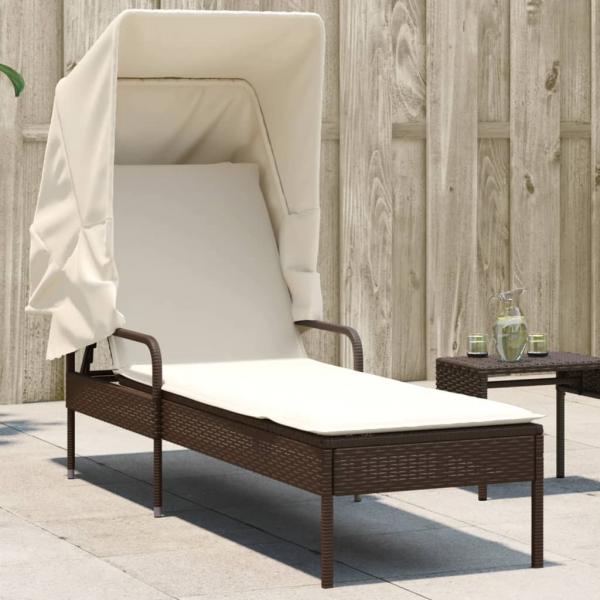 ARDEBO.de - Sonnenliege mit Dach Braun Poly Rattan