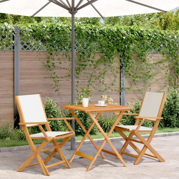 ARDEBO.de - 3-tlg. Bistro-Set Cremeweiß Stoff und Massivholz