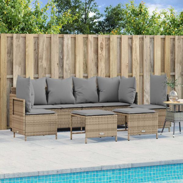 ARDEBO.de - 5-tlg. Garten-Sofagarnitur mit Kissen Beige Poly Rattan