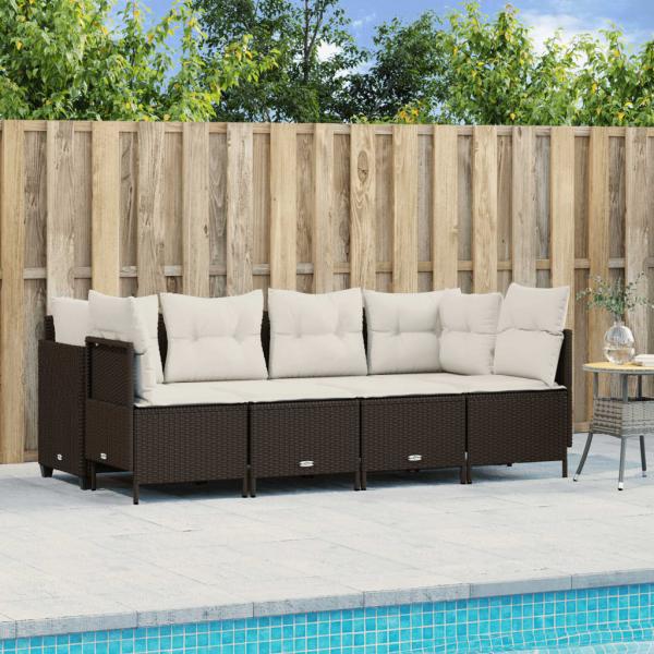 ARDEBO.de - 5-tlg. Garten-Sofagarnitur mit Kissen Braun Poly Rattan