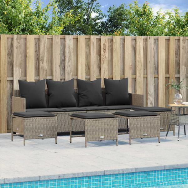 ARDEBO.de - 5-tlg. Garten-Sofagarnitur mit Kissen Hellgrau Poly Rattan