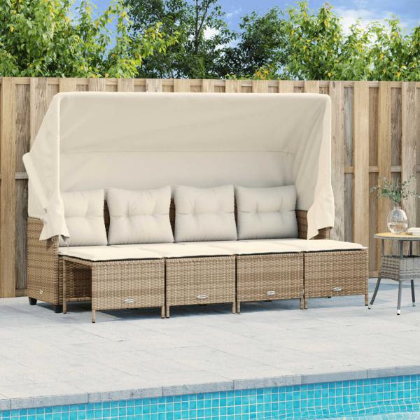 ARDEBO.de - 5-tlg. Garten-Sofagarnitur mit Kissen Beige Poly Rattan