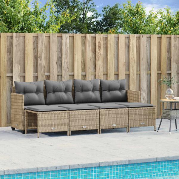 ARDEBO.de - 5-tlg. Garten-Sofagarnitur mit Kissen Beige Poly Rattan