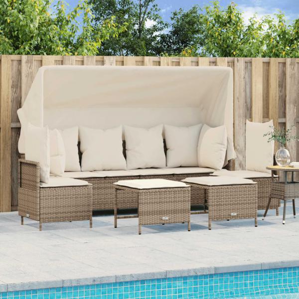 ARDEBO.de - 5-tlg. Garten-Sofagarnitur mit Kissen Beige Poly Rattan