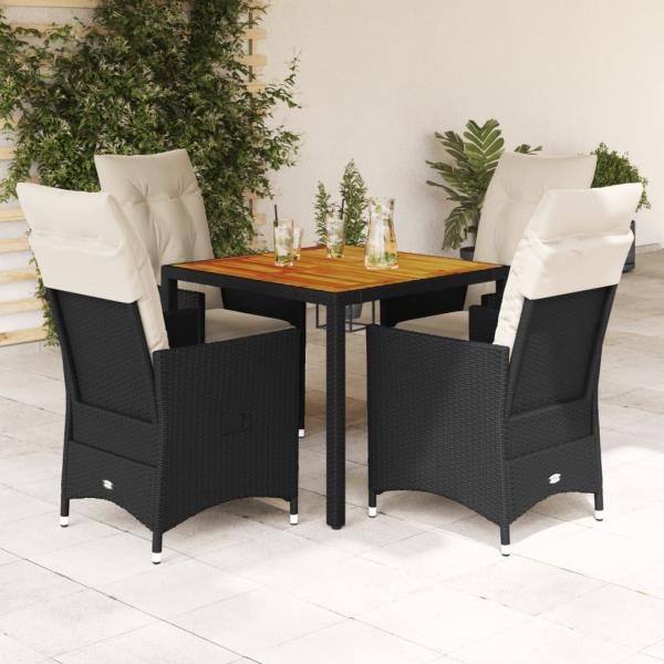 ARDEBO.de - 5-tlg. Garten-Essgruppe mit Kissen Schwarz Poly Rattan