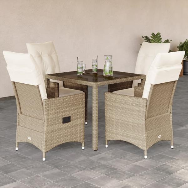 ARDEBO.de - 5-tlg. Garten-Essgruppe mit Kissen Beige Poly Rattan