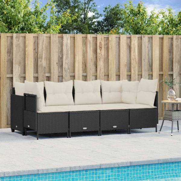 ARDEBO.de - 5-tlg. Garten-Sofagarnitur mit Kissen Schwarz Poly Rattan