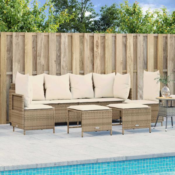 ARDEBO.de - 5-tlg. Garten-Sofagarnitur mit Kissen Beige Poly Rattan