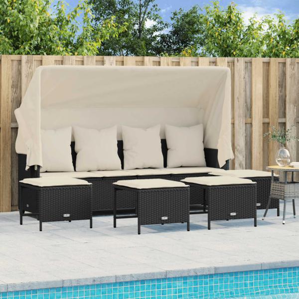 ARDEBO.de - 5-tlg. Garten-Sofagarnitur mit Kissen Schwarz Poly Rattan