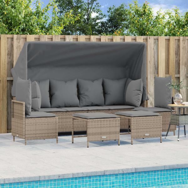 ARDEBO.de - 5-tlg. Garten-Sofagarnitur mit Kissen Beige Poly Rattan