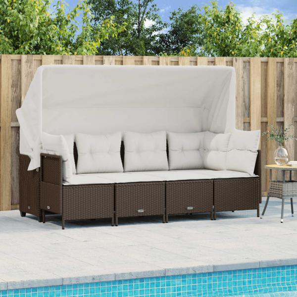 ARDEBO.de - 5-tlg. Garten-Sofagarnitur mit Kissen Braun Poly Rattan