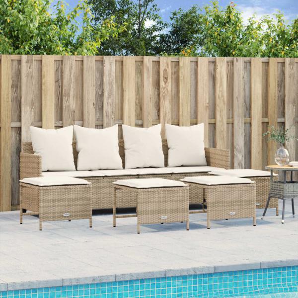 ARDEBO.de - 5-tlg. Garten-Sofagarnitur mit Kissen Beige Poly Rattan