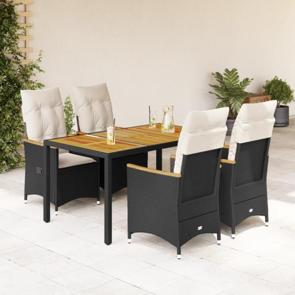 ARDEBO.de - 5-tlg. Garten-Essgruppe mit Kissen Schwarz Poly Rattan