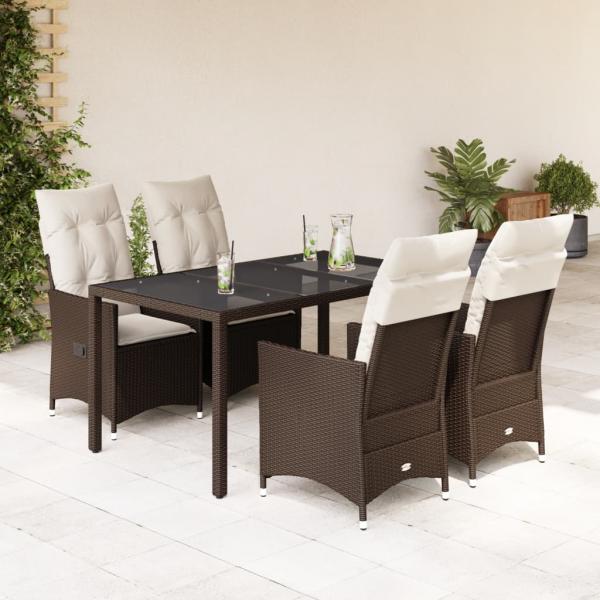 ARDEBO.de - 5-tlg. Garten-Essgruppe mit Kissen Braun Poly Rattan