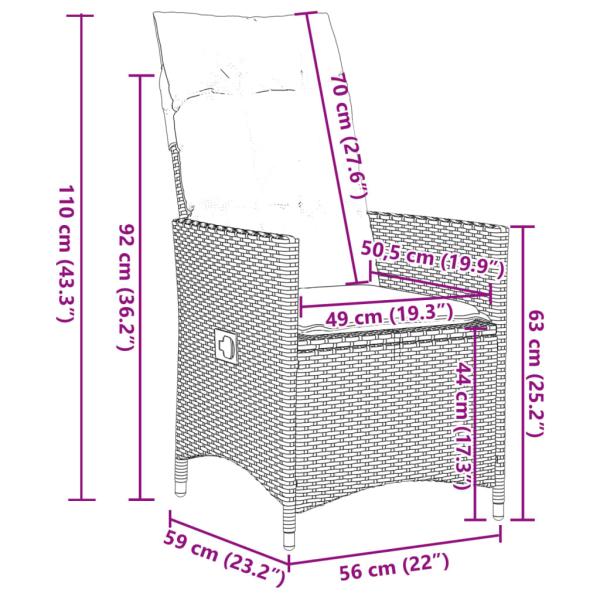 ARDEBO.de - 7-tlg. Garten-Essgruppe mit Kissen Grau Poly Rattan