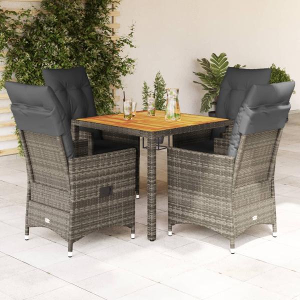 ARDEBO.de - 5-tlg. Garten-Essgruppe mit Kissen Grau Poly Rattan