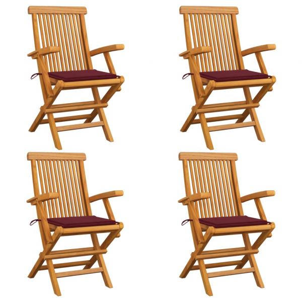 ARDEBO.de - Gartenstühle mit Weinroten Kissen 4 Stk. Massivholz Teak