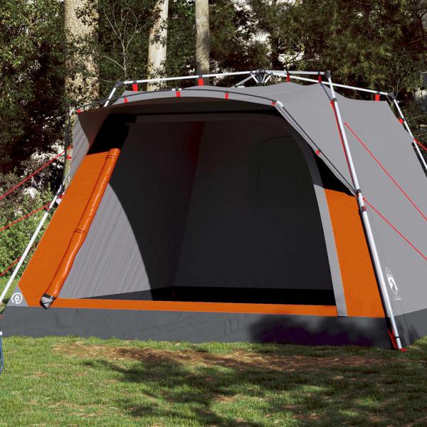 ARDEBO.de - Campingzelt 4 Personen Grau und Orange Quick Release