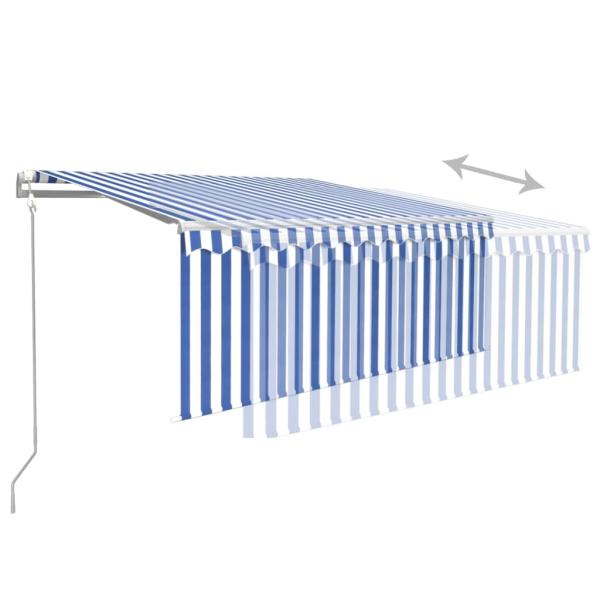 Markise Automatisch Einziehbar mit Volant 3,5x2,5 m Blau & Weiß  