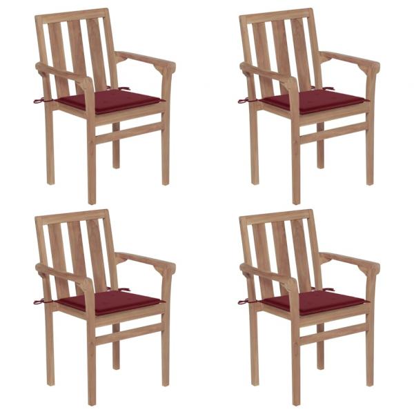 ARDEBO.de - Stapelbare Gartenstühle mit Kissen 4 Stk. Massivholz Teak