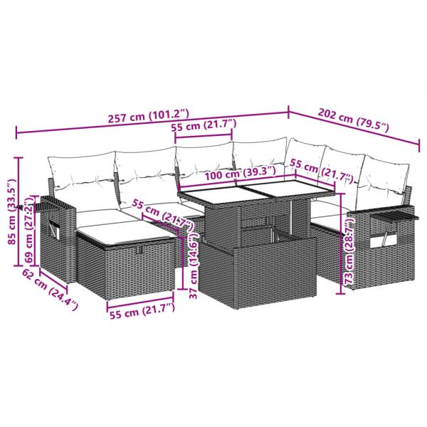 8-tlg. Garten-Sofagarnitur mit Kissen Grau Poly Rattan
