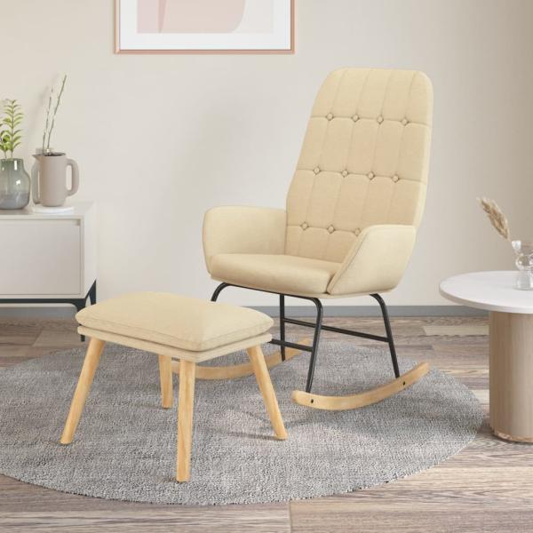 ARDEBO.de - Schaukelsessel mit Hocker Creme Stoff