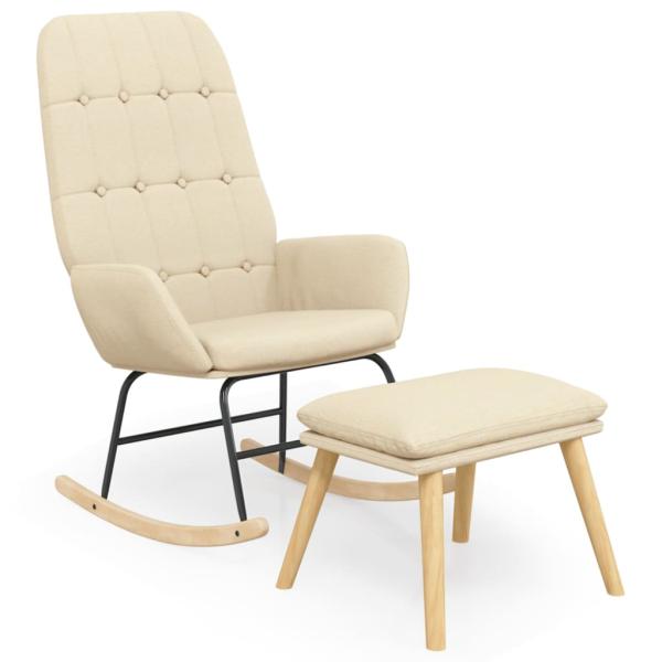 Schaukelsessel mit Hocker Creme Stoff