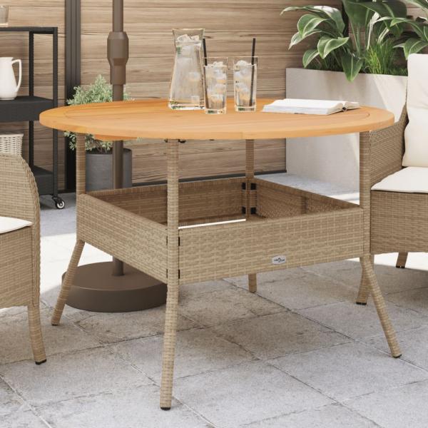 ARDEBO.de - Gartentisch mit Holzplatte Beige Ø110x71 cm Poly Rattan