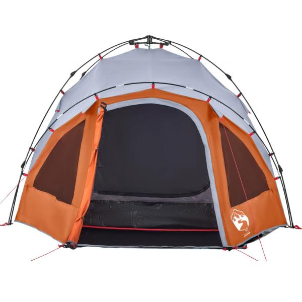 Kuppel-Campingzelt 3 Personen Grau und Orange Quick Release