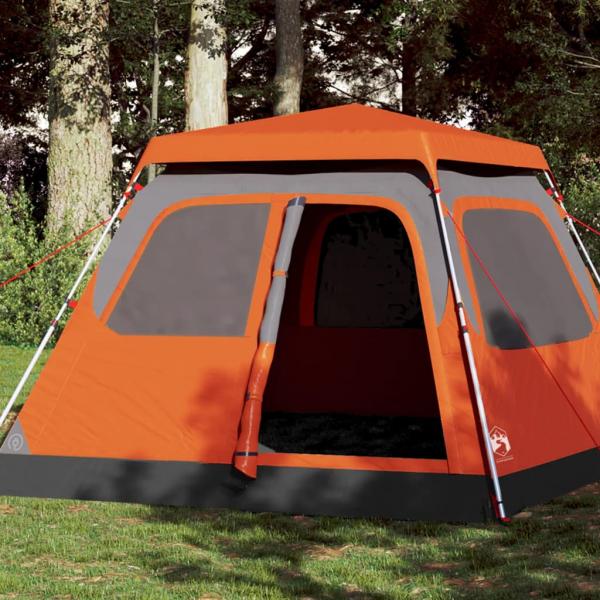 ARDEBO.de - Kuppel-Campingzelt 4 Personen Grau und Orange Quick Release