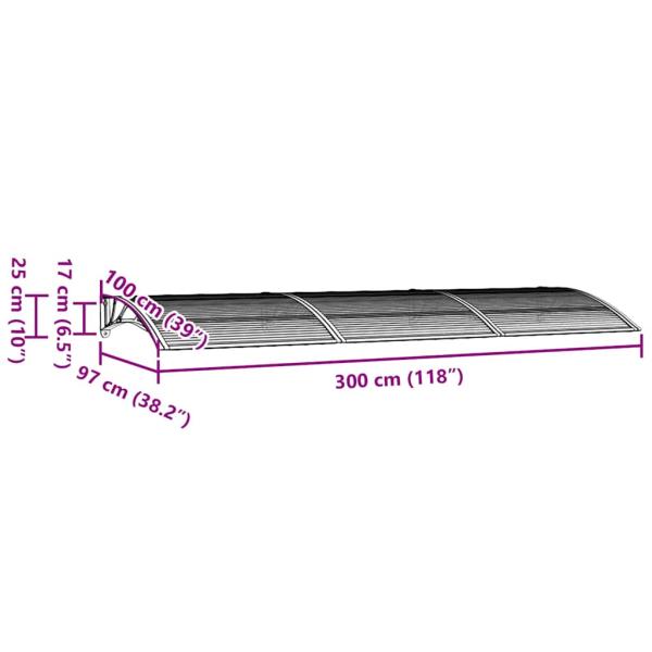 Türvordach Grau 300x100 cm Polycarbonat
