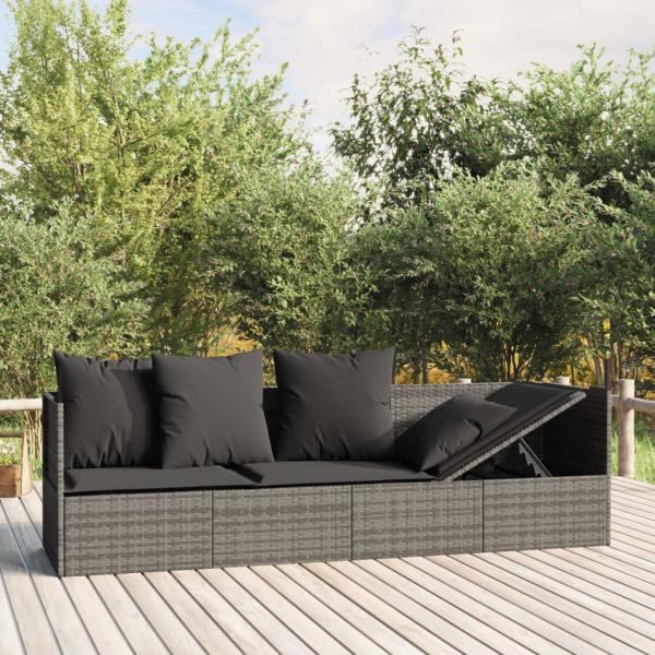 ARDEBO.de - Outdoor-Loungebett mit Kissen Grau Poly Rattan