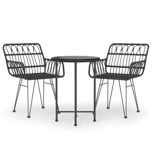 3-tlg. Garten-Essgruppe Schwarz Poly Rattan