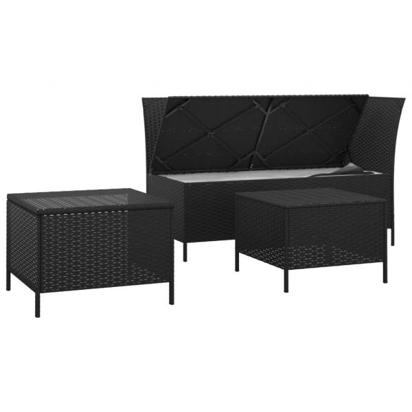 3-tlg. Garten-Lounge-Set mit Kissen Schwarz Poly Rattan