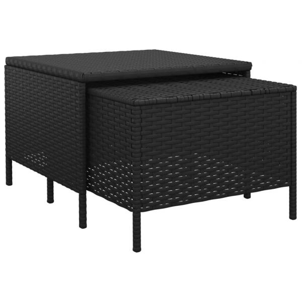 3-tlg. Garten-Lounge-Set mit Kissen Schwarz Poly Rattan