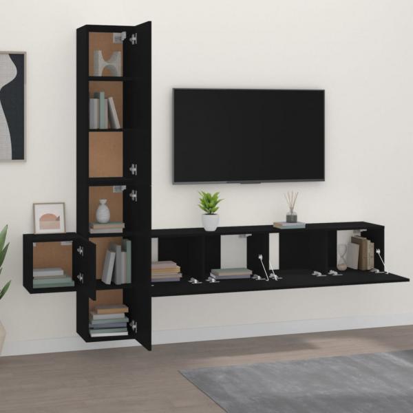 5-tlg. TV-Schrank-Set Schwarz Holzwerkstoff