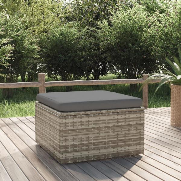ARDEBO.de - Gartenhocker mit Kissen Grau 55x55x30 cm Poly Rattan