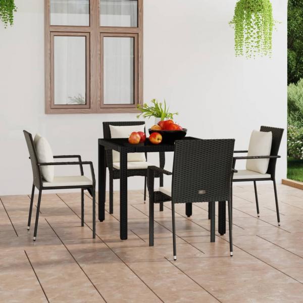 ARDEBO.de - Gartenstühle mit Kissen 4 Stk. Poly Rattan Schwarz