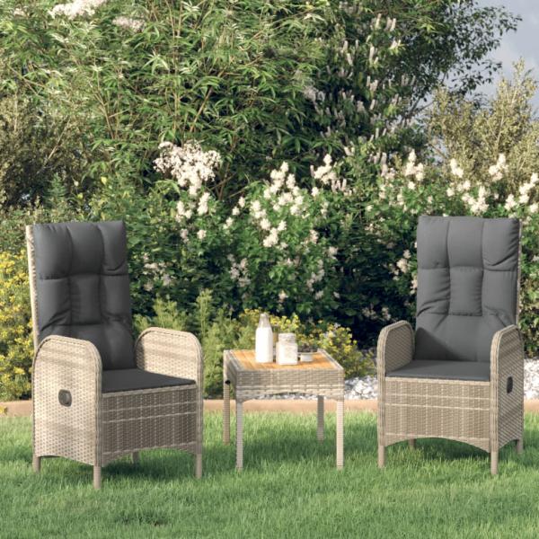 ARDEBO.de - 3-tlg. Garten-Lounge-Set mit Kissen Grau Poly Rattan