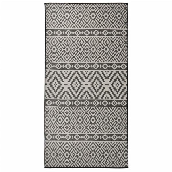 ARDEBO.de - Outdoor-Teppich Flachgewebe 100x200 cm Schwarz Gestreift