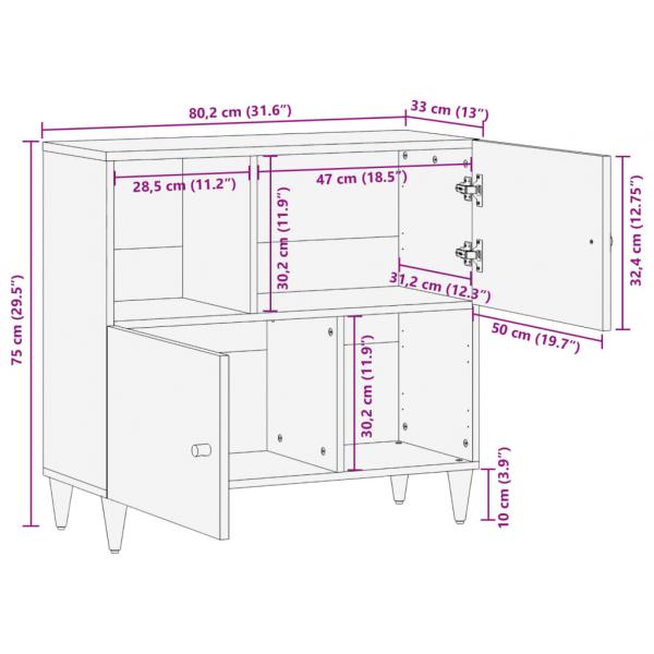 Beistellschrank 80x33x75 cm Massivholz Mango
