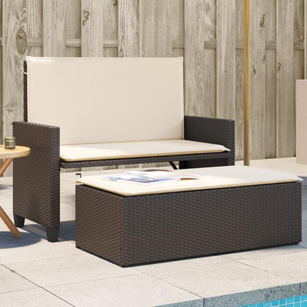 ARDEBO.de - Gartenbank mit Kissen und Hocker Braun Poly Rattan