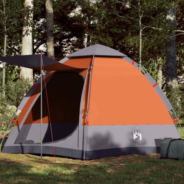 ARDEBO.de - Campingzelt 4 Personen Grau und Orange Quick Release
