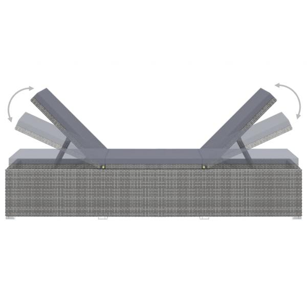 Sonnenliege mit Auflage und Teetisch Poly Rattan Grau