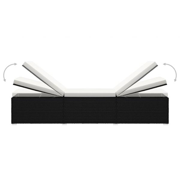 Sonnenliege mit Auflage und Teetisch Poly Rattan Schwarz