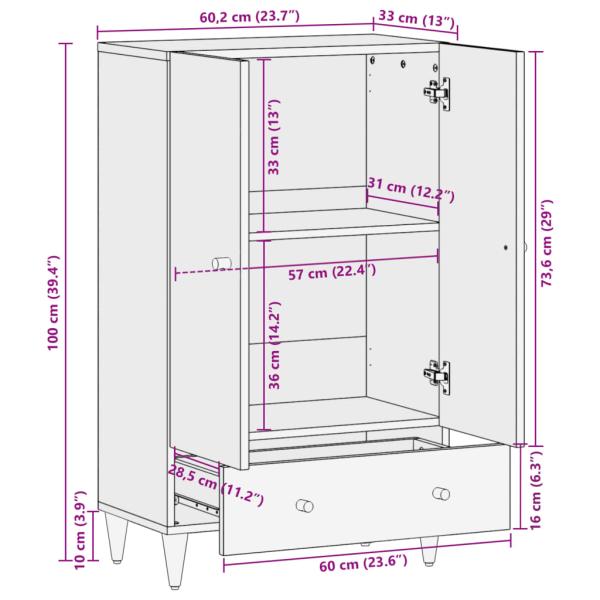 Highboard 60x33x100 cm Massivholz Mango