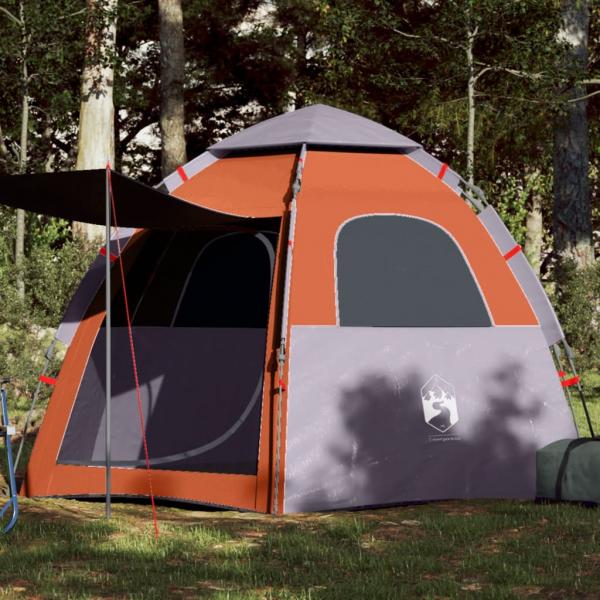 ARDEBO.de - Campingzelt 4 Personen Grau und Orange Quick Release