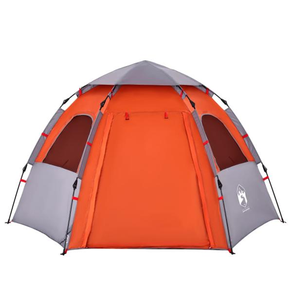Campingzelt 4 Personen Grau und Orange Quick Release